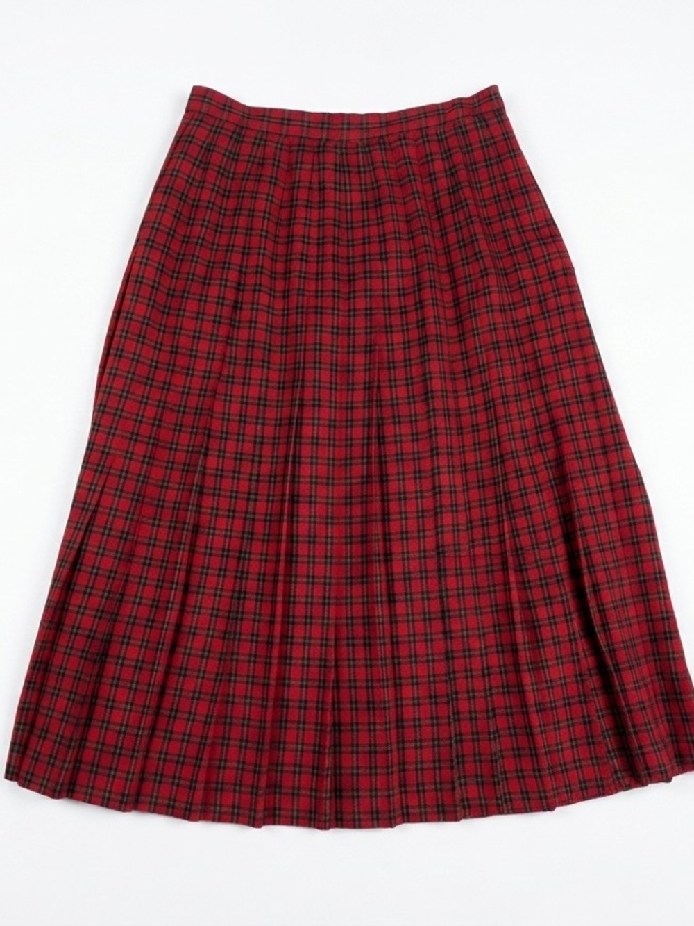 Vtg Hawksley & Wight 100% Worsted Wool Pleated Midi Skirt Sz 10 Red Tartan Plaid